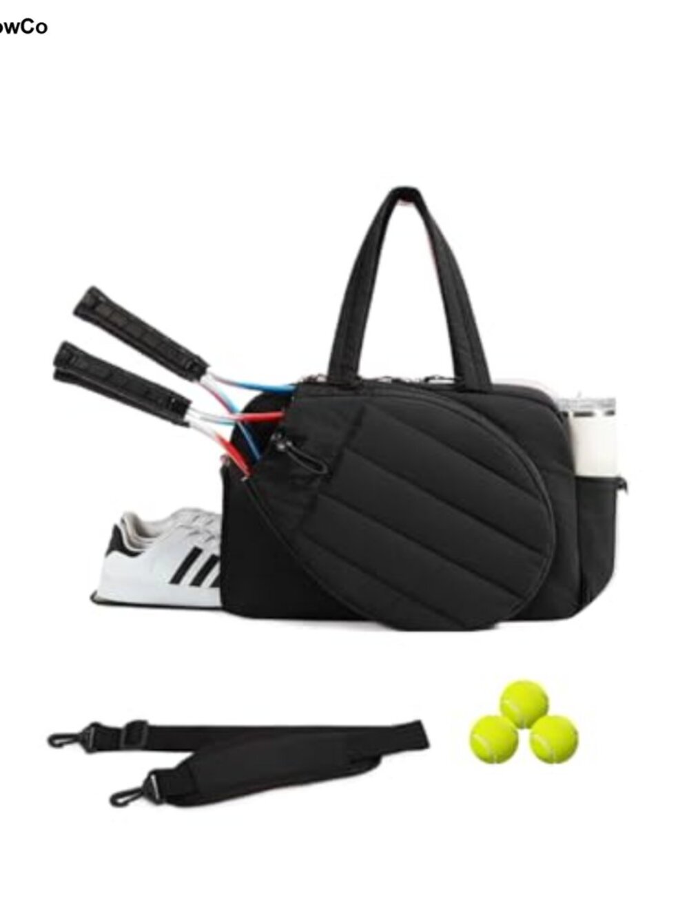 Quilted Pickleball Tennis Racket Bag Gym Duffle Holds 2 Rackets Shoe